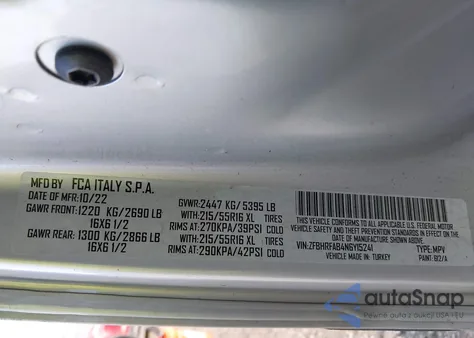 2022 Ram Promaster City Cargo Van z USA, uszkodzony, nr VIN ZFBHRFAB4N6Y15241